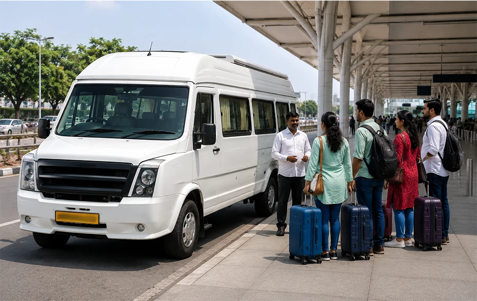 18 seater tempo traveller arranged for airport pickup and drop service in Coimbatore