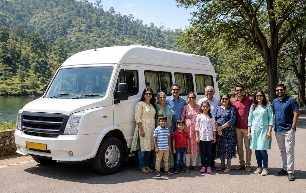 Family travelling to Kerala in an 18 seater tempo traveller booked from Coimbatore